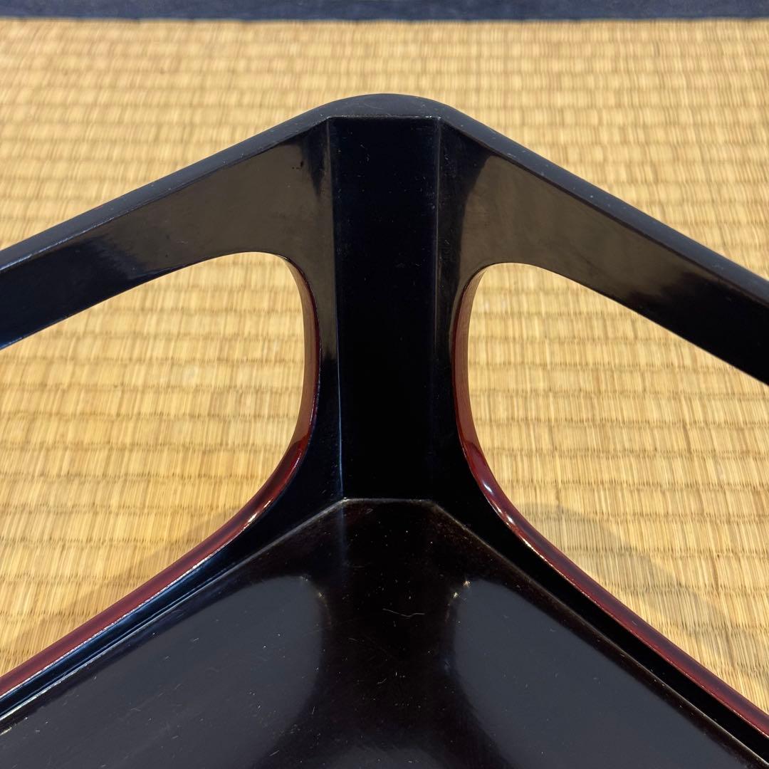 輪島塗 草花沈金 溜塗 栗色 大平 一対 明治時代後期 喰籠 木製漆器 吴山銘