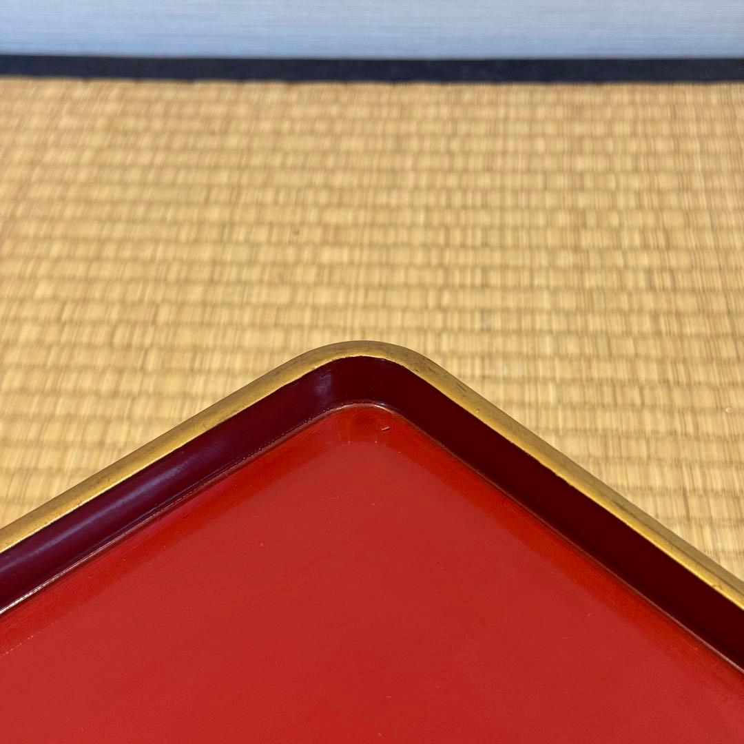 輪島塗 草花沈金 溜塗 栗色 大平 一対 明治時代後期 喰籠 木製漆器 吴山銘