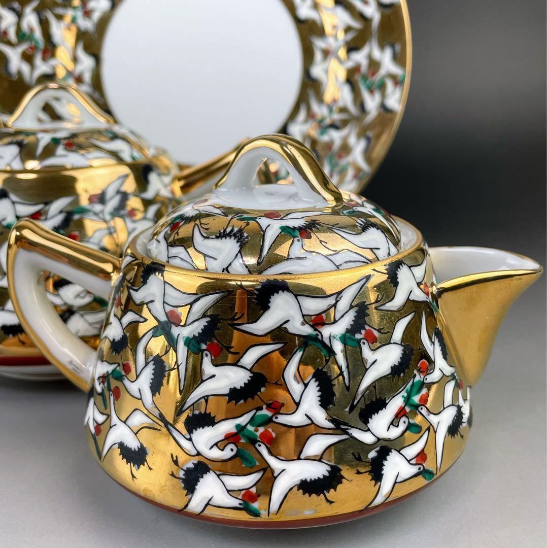 【希少】九谷焼 1000クレーン 鶴 シュガーボウル クリーマー 皿 プレート