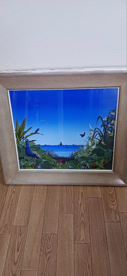 期間限定 得市！真作 北久美子「風の譜」油彩10号 孔雀・南国花鳥画人気画家