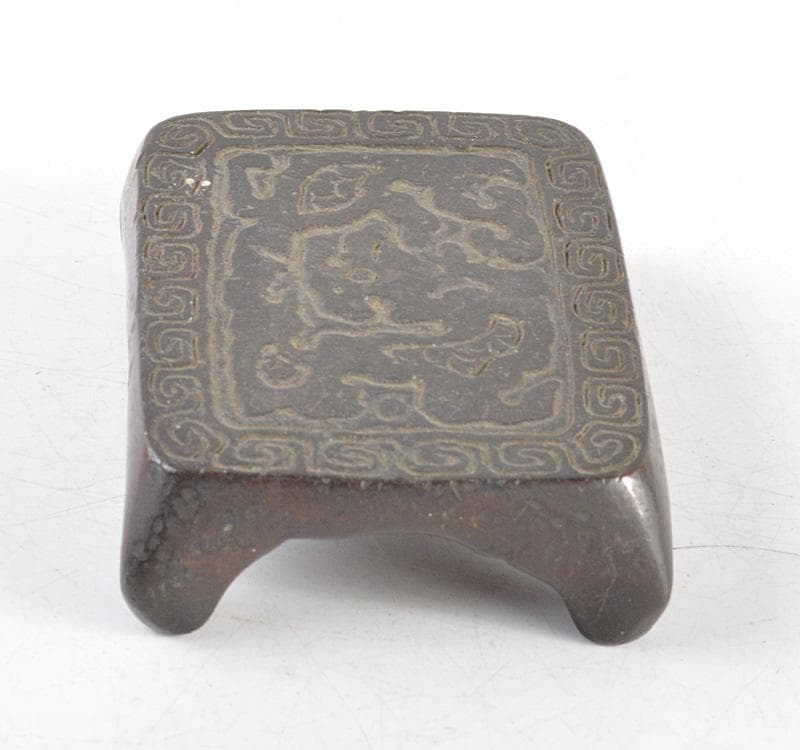 中国　古銅　龍雷文　墨床　飾り台　V R4785