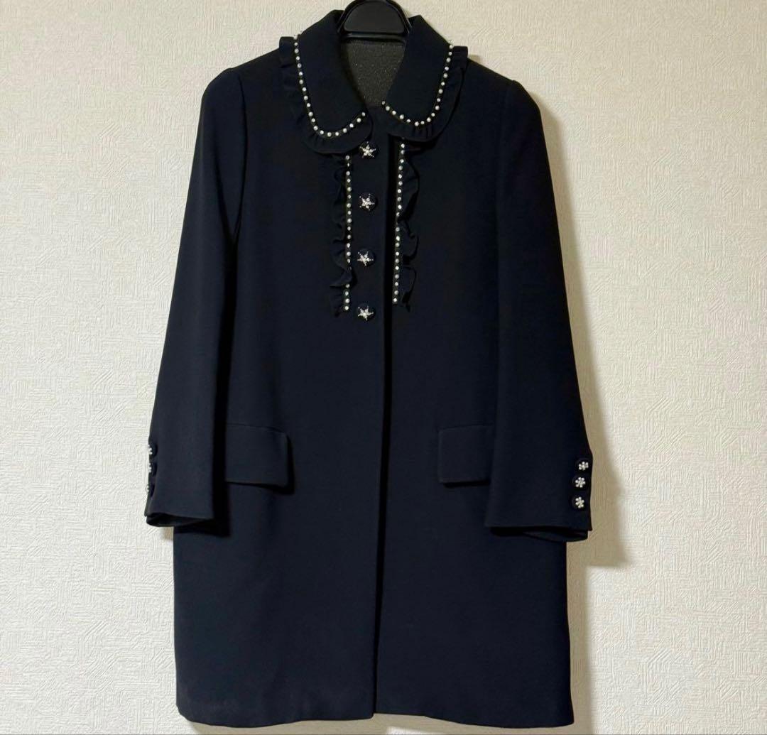 miu miu ミュウミュウ フリル付き黒チェスターコート 42 【希少品】
