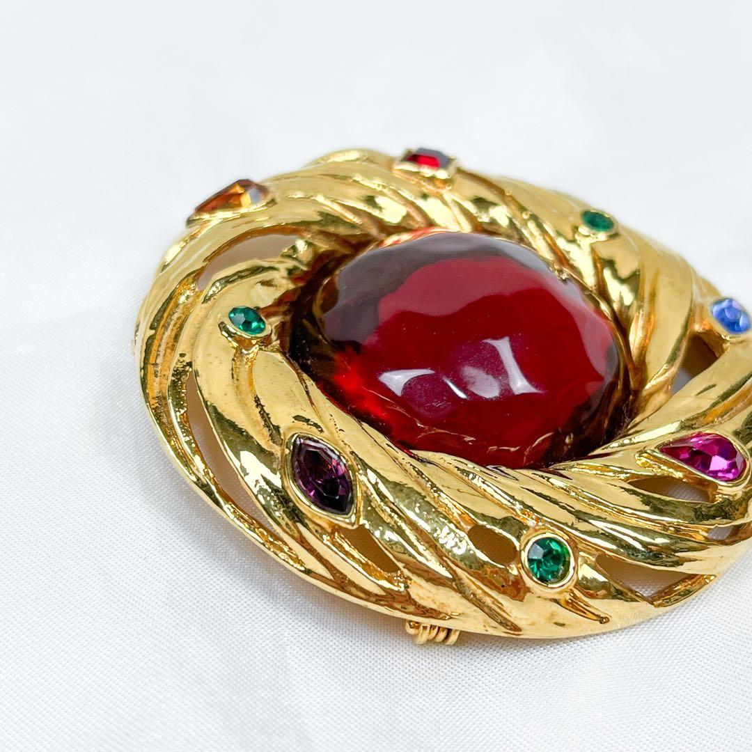 極美品 超希少 イヴサンローラン カラーストーン ブローチ ビンテージ GP