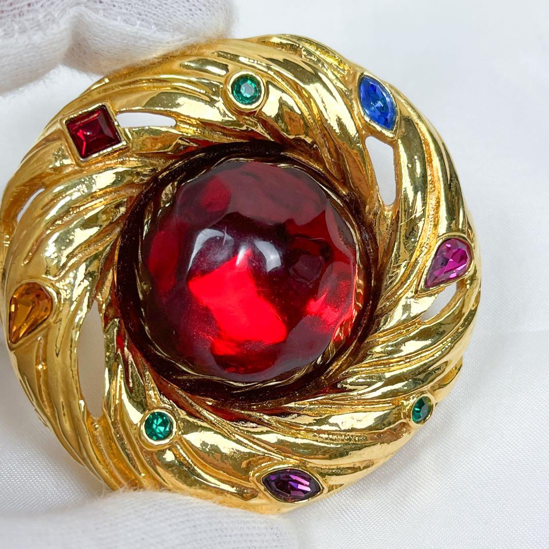 極美品 超希少 イヴサンローラン カラーストーン ブローチ ビンテージ GP