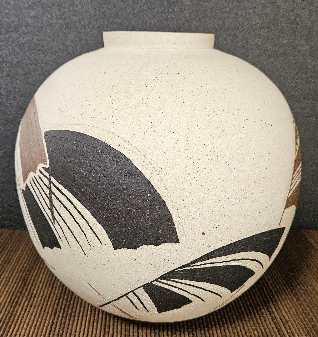 日本工芸会正会員　益子焼　斉藤修　作　象嵌壺　共箱　師】人間国宝　清水卯一