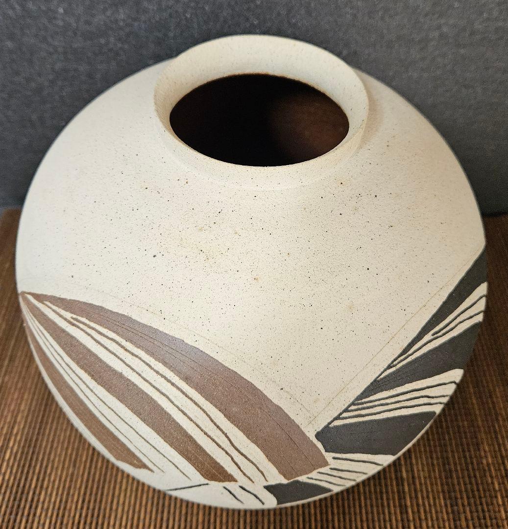 日本工芸会正会員　益子焼　斉藤修　作　象嵌壺　共箱　師】人間国宝　清水卯一