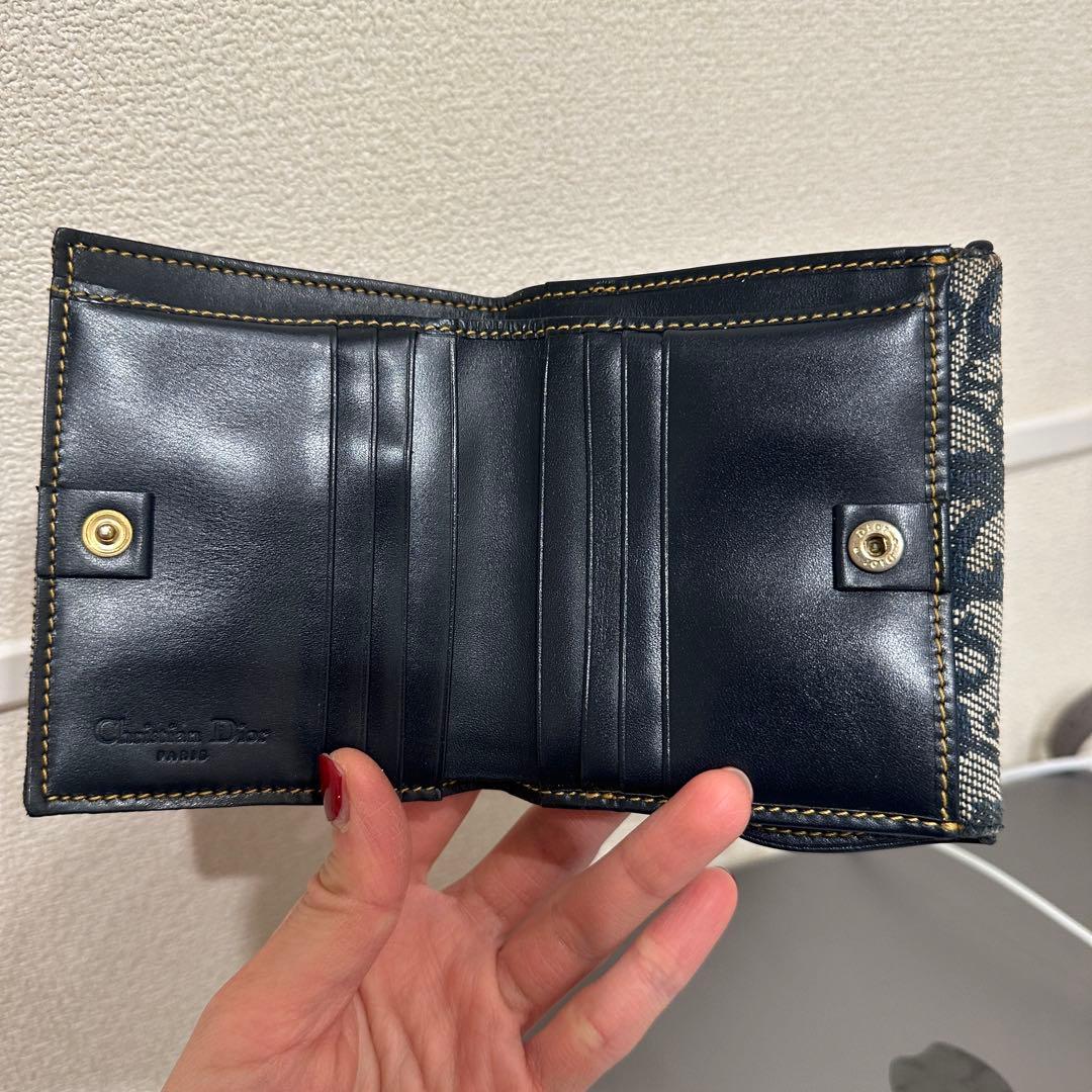 【美品】クリスチャンディオール、 三つ折り財布 ベージュ/ネイビー