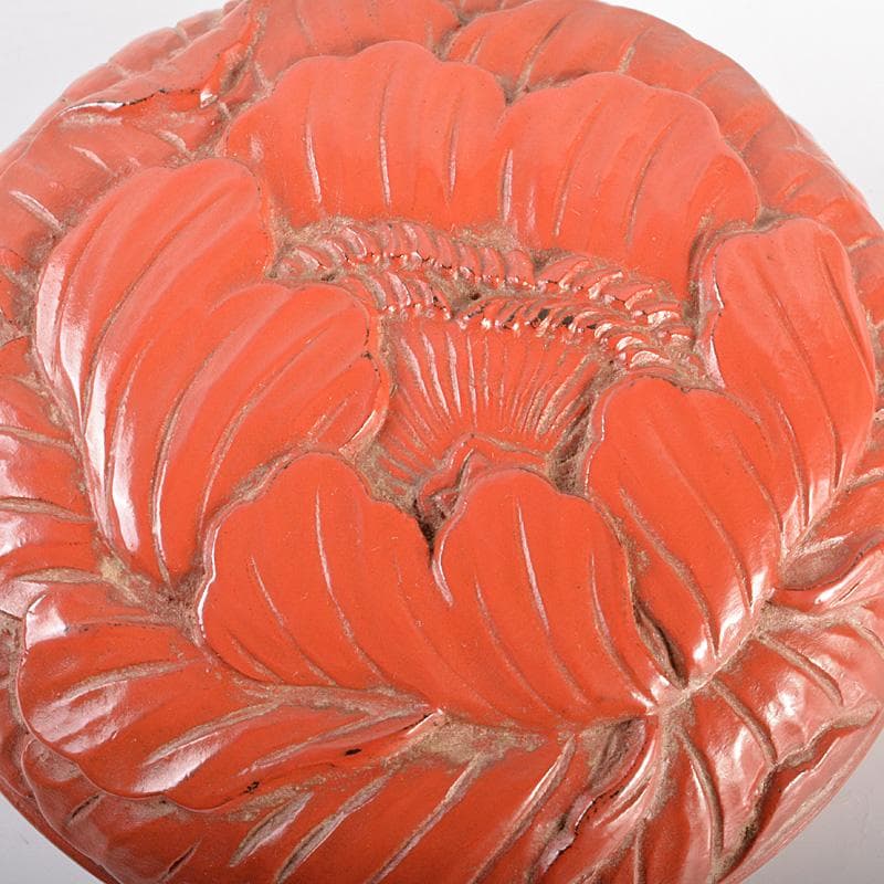 茶道具　朱塗　鎌倉彫　牡丹文　香合　箱付　V　6299