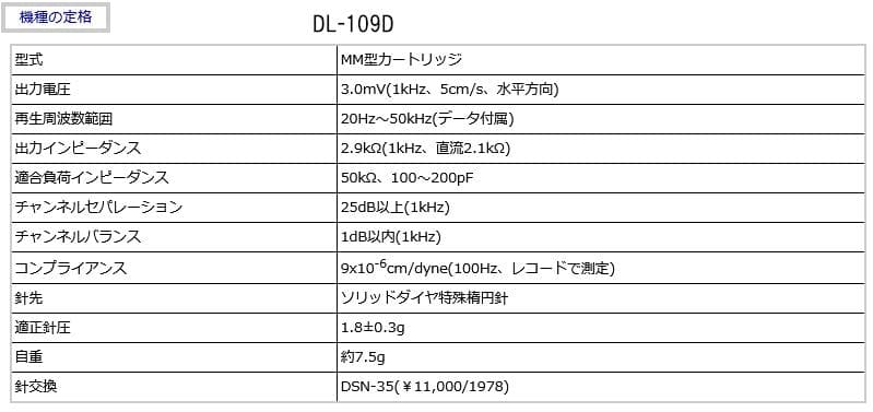 DENON DL‐109D MMカートリッジ　ヘッドシェル付属