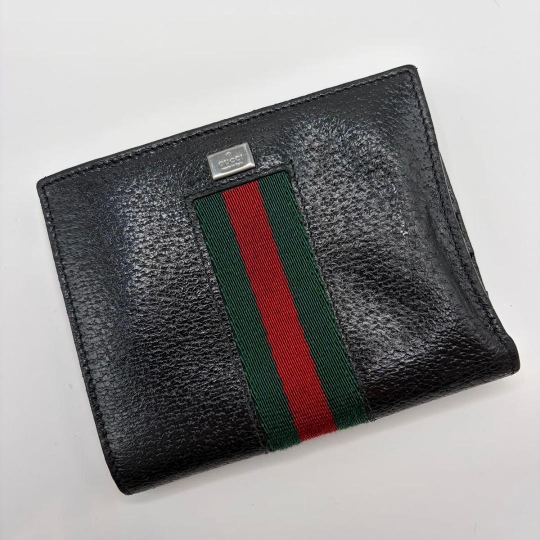 希少✨GUCCI シェリーライン 二つ折り財布 ユニセックス ブラック レザー