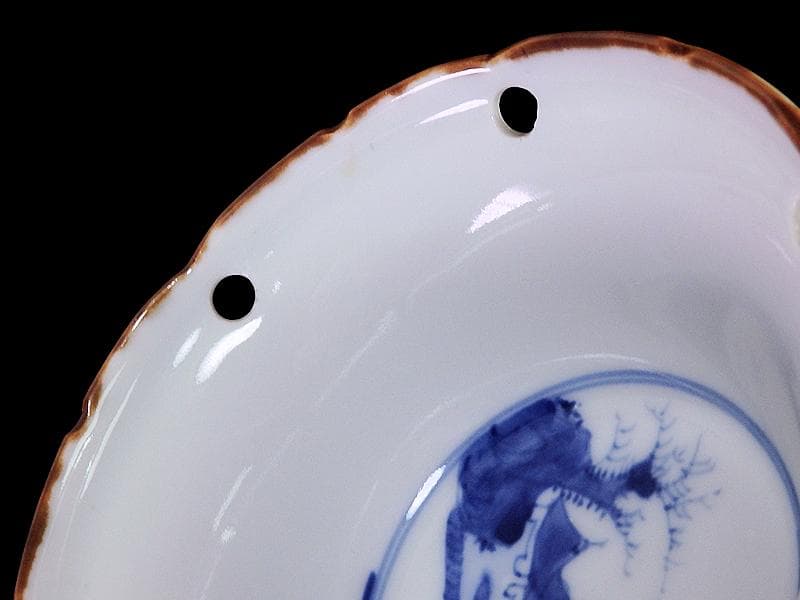 伊万里　染付　雪輪　東屋に山水の図　向付　３客　AS-fbts