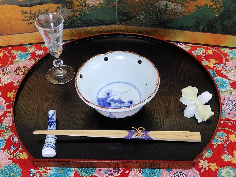 伊万里　染付　雪輪　東屋に山水の図　向付　３客　AS-fbts