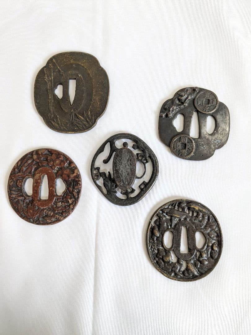 刀装具 鍔 透かし 日本刀 骨董品 5点セット