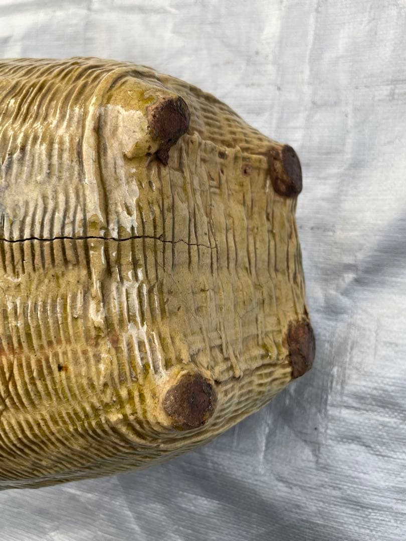 【現状品】蟹装飾 陶器花瓶 壺