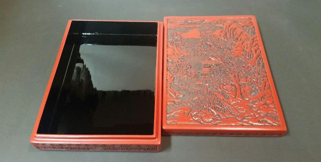 69*215堆朱 漆 漆芸 漆器 硯 墨 硯箱 文箱 骨董