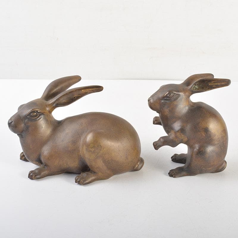 ブロンズ像　古銅　うさぎ　兎　一對　置物　重さ合計約2076g　D　R7486