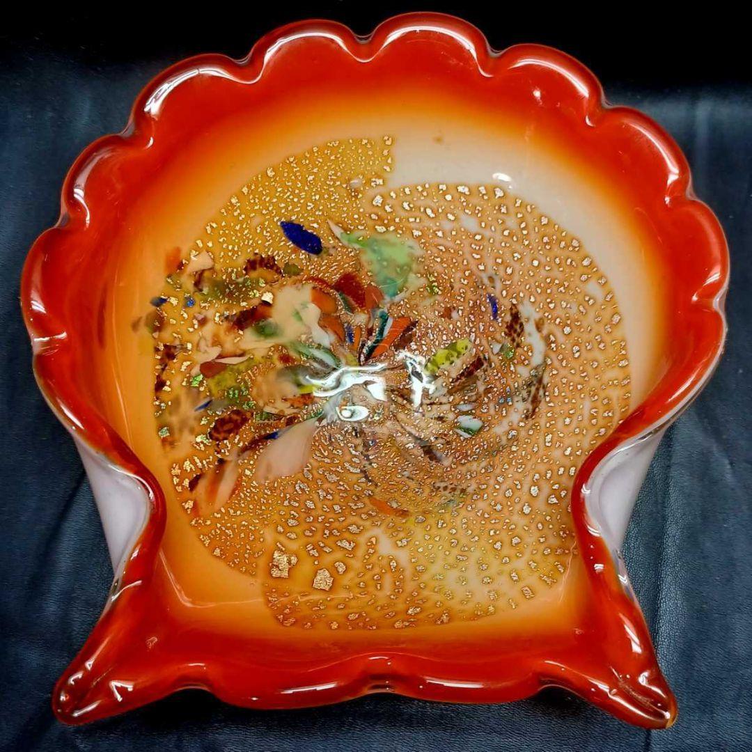 MURANO ムラノ ミルフィオリ崩し シェル ホタテ貝形 貝殻 モチーフ 皿