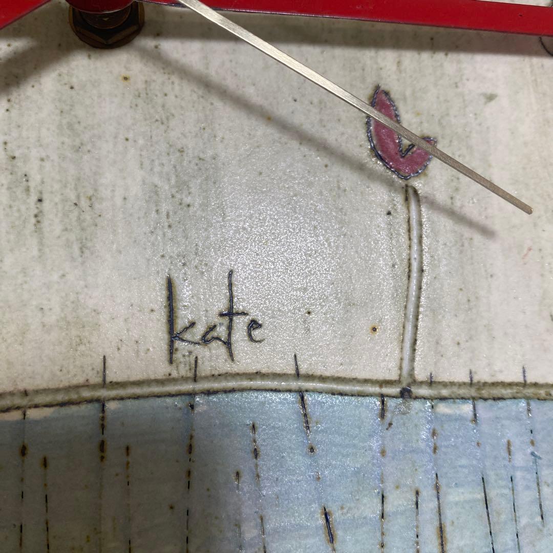 陶芸家　ケイトポムフレット　掛時計　手描き陶器