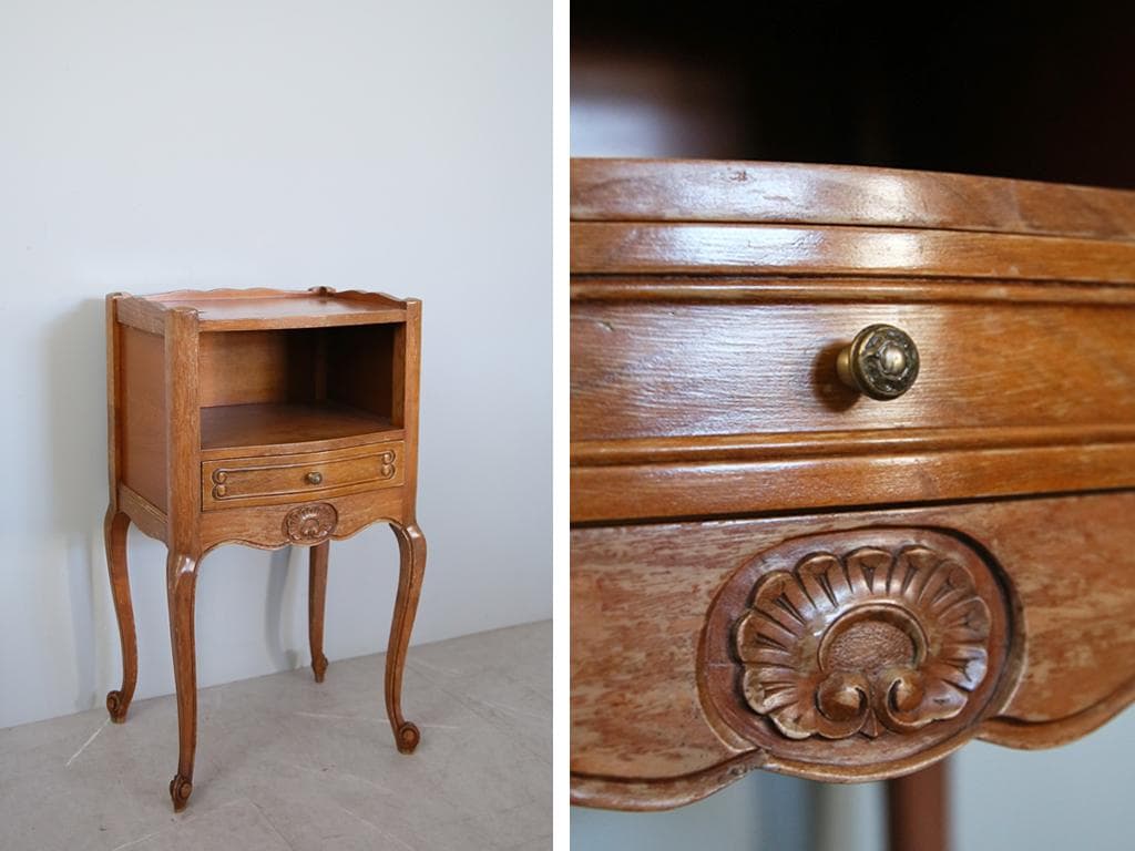 フランスアンティーク木製ベッドサイドキャビネット/ナイトテーブル90-143-2