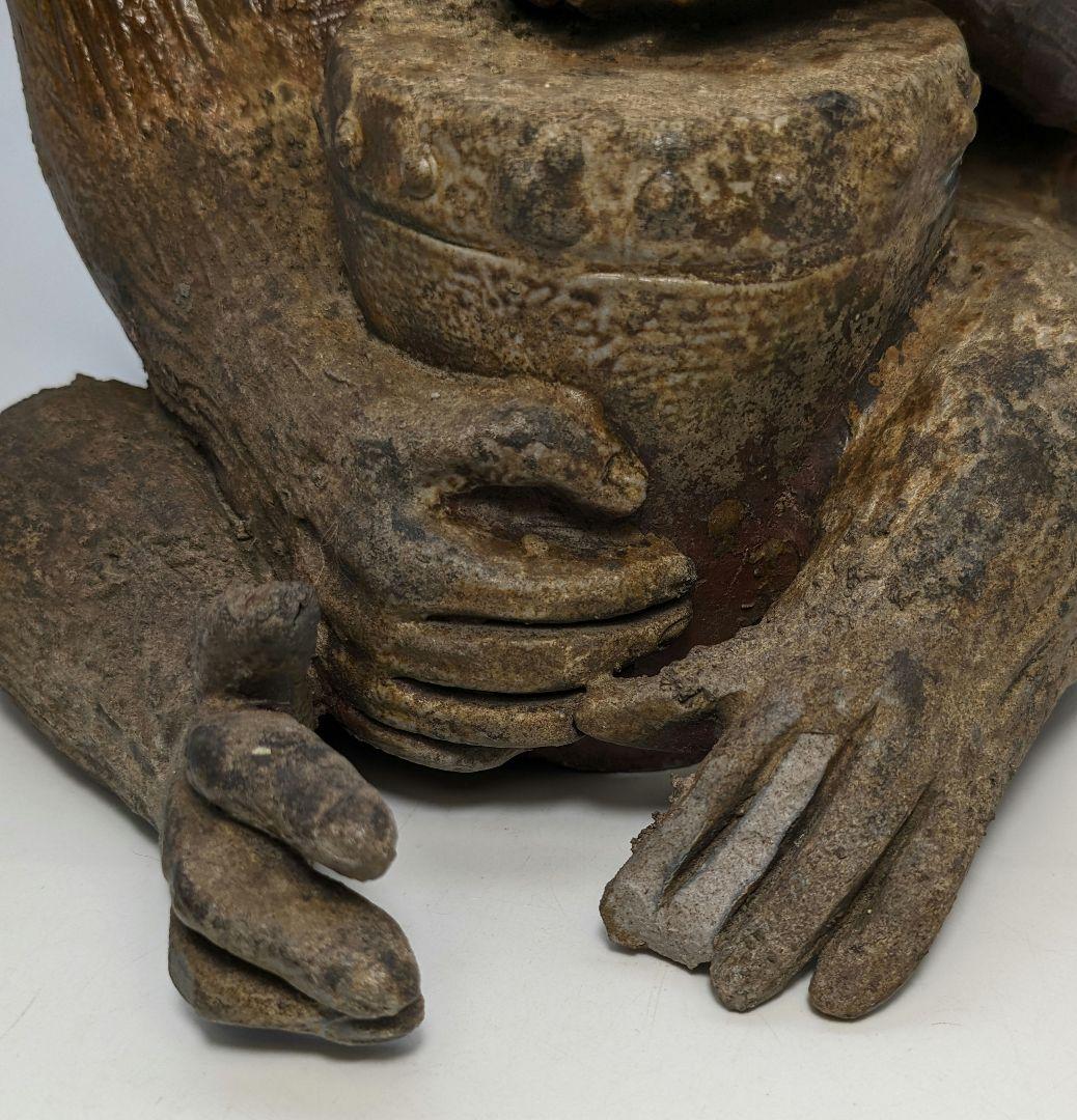 藤原陶臣 備前焼 申置物 猿 サル 縁起物 細工物 太鼓 工芸品 在銘 オブジェ