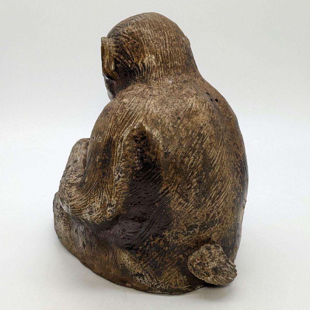 藤原陶臣 備前焼 申置物 猿 サル 縁起物 細工物 太鼓 工芸品 在銘 オブジェ