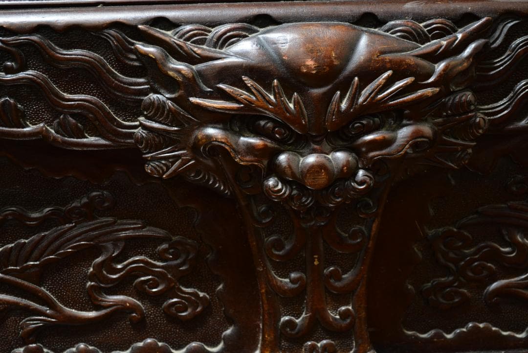 18-19世紀　希少　唐木　龍鳳凰彫刻　中国　長椅子　高級家具　アンティーク