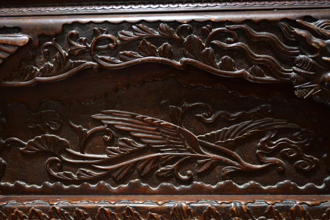 18-19世紀　希少　唐木　龍鳳凰彫刻　中国　長椅子　高級家具　アンティーク