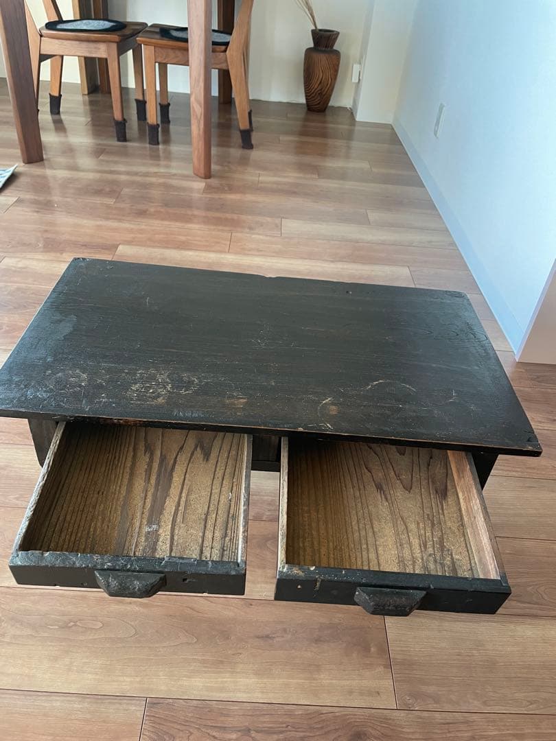 【昭和初期】和風文机 2つ引き出し付き ダークブラウン