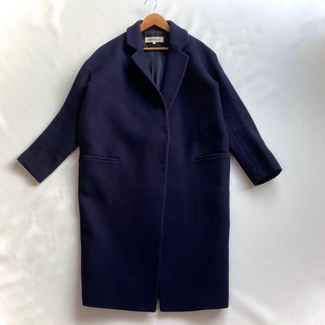 ENFOLD チェスターコート コクーン カシミヤ ウール ネイビー 38