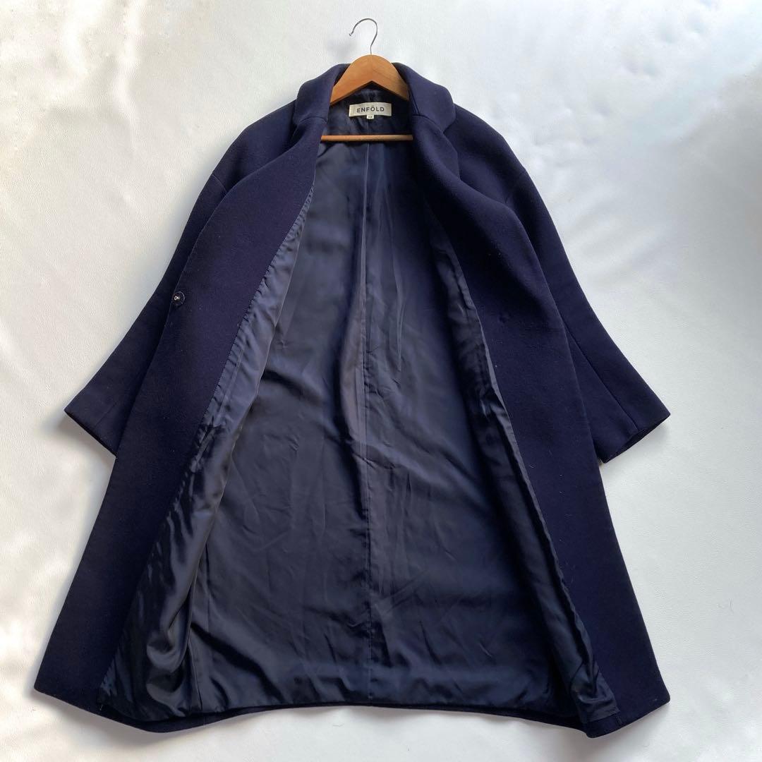 ENFOLD チェスターコート コクーン カシミヤ ウール ネイビー 38