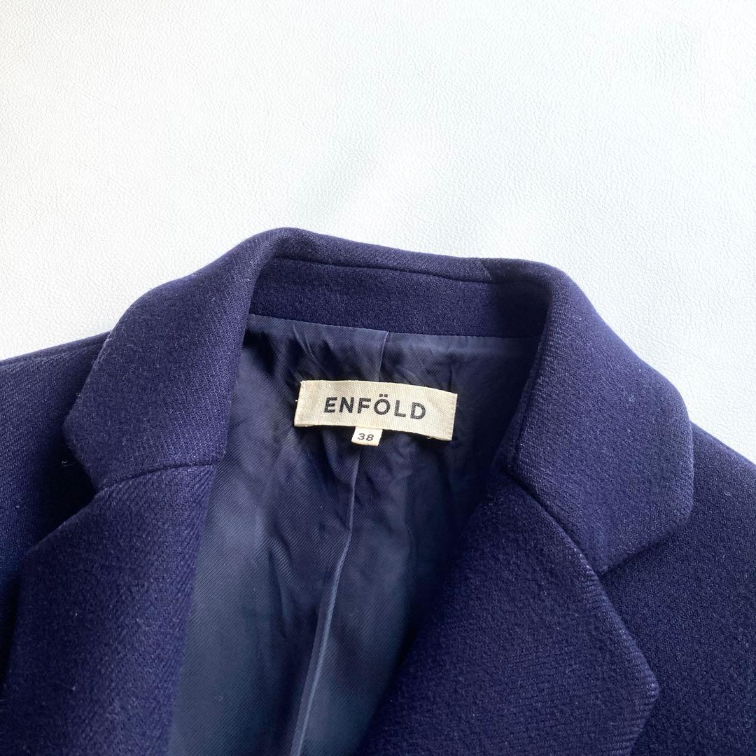 ENFOLD チェスターコート コクーン カシミヤ ウール ネイビー 38