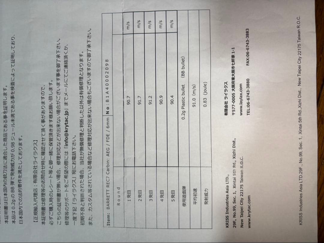 東京マルイクライタック　バレットカスタム