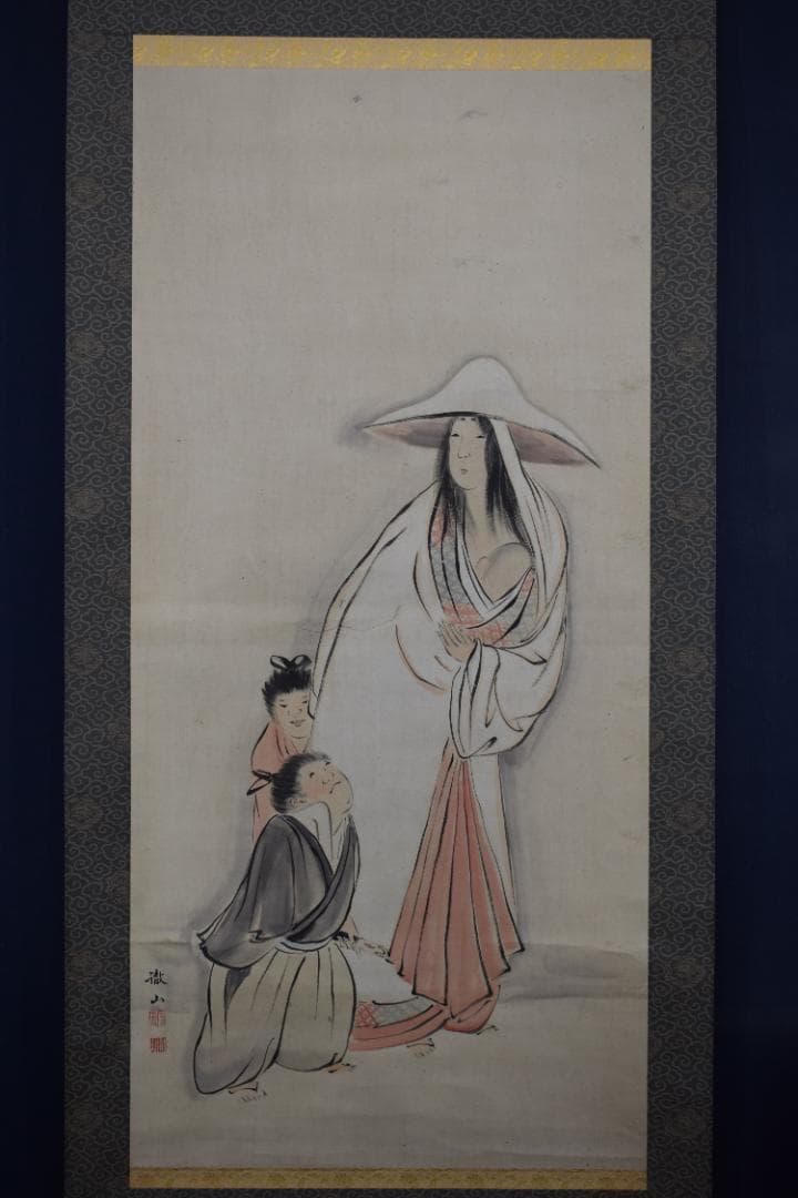 【真作】森徹山/常磐御前図/義経の母/掛軸☆宝船☆Z-404