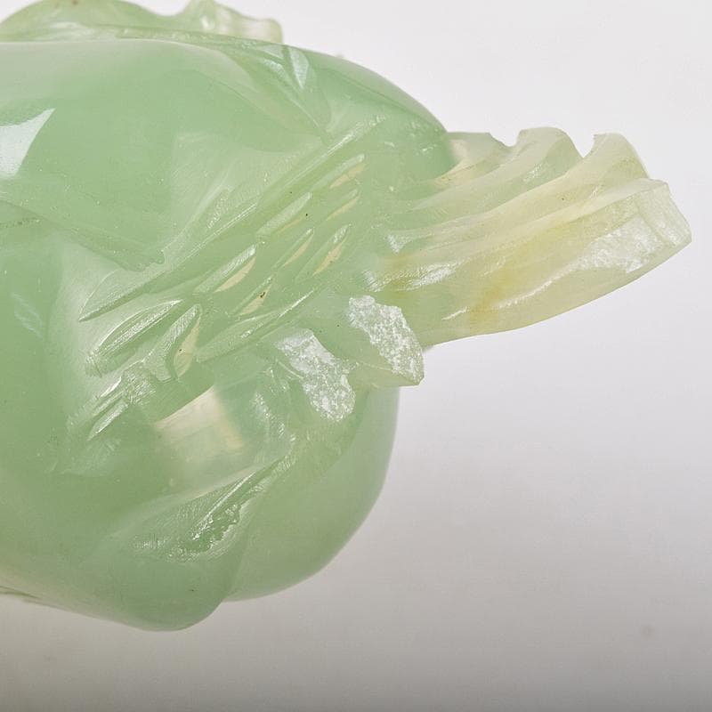 中国　玉石岫玉彫刻　白菜　置物　床飾　御隆坊古代宮廷家俱館証明書付　VR8842