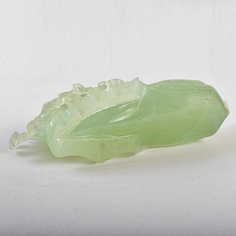 中国　玉石岫玉彫刻　白菜　置物　床飾　御隆坊古代宮廷家俱館証明書付　VR8842