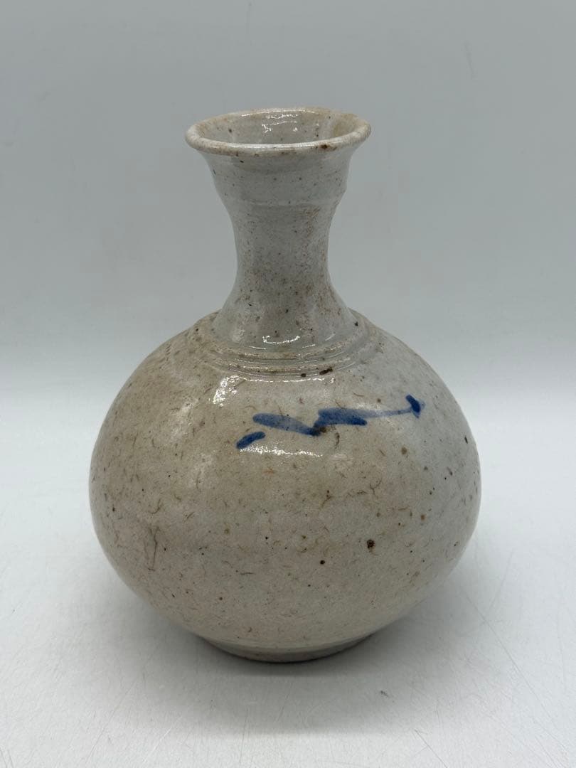 李朝　白磁に呉須紋　徳利形瓶② 高さ約14.4cmアンティーク送料込み0107