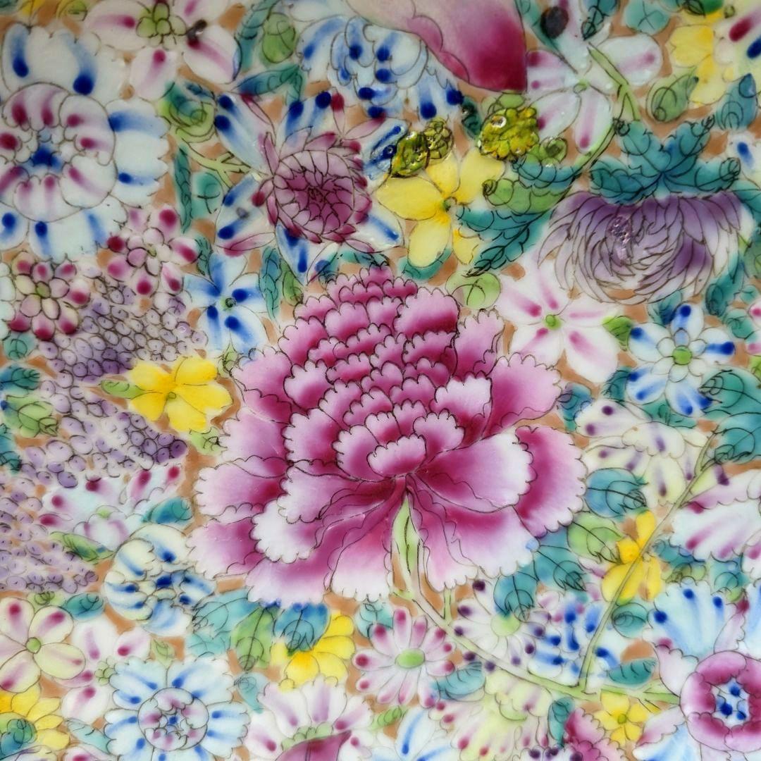 乾隆年製 中国美術 粉彩百花不落地/花詰 28cm 大皿 盛皿