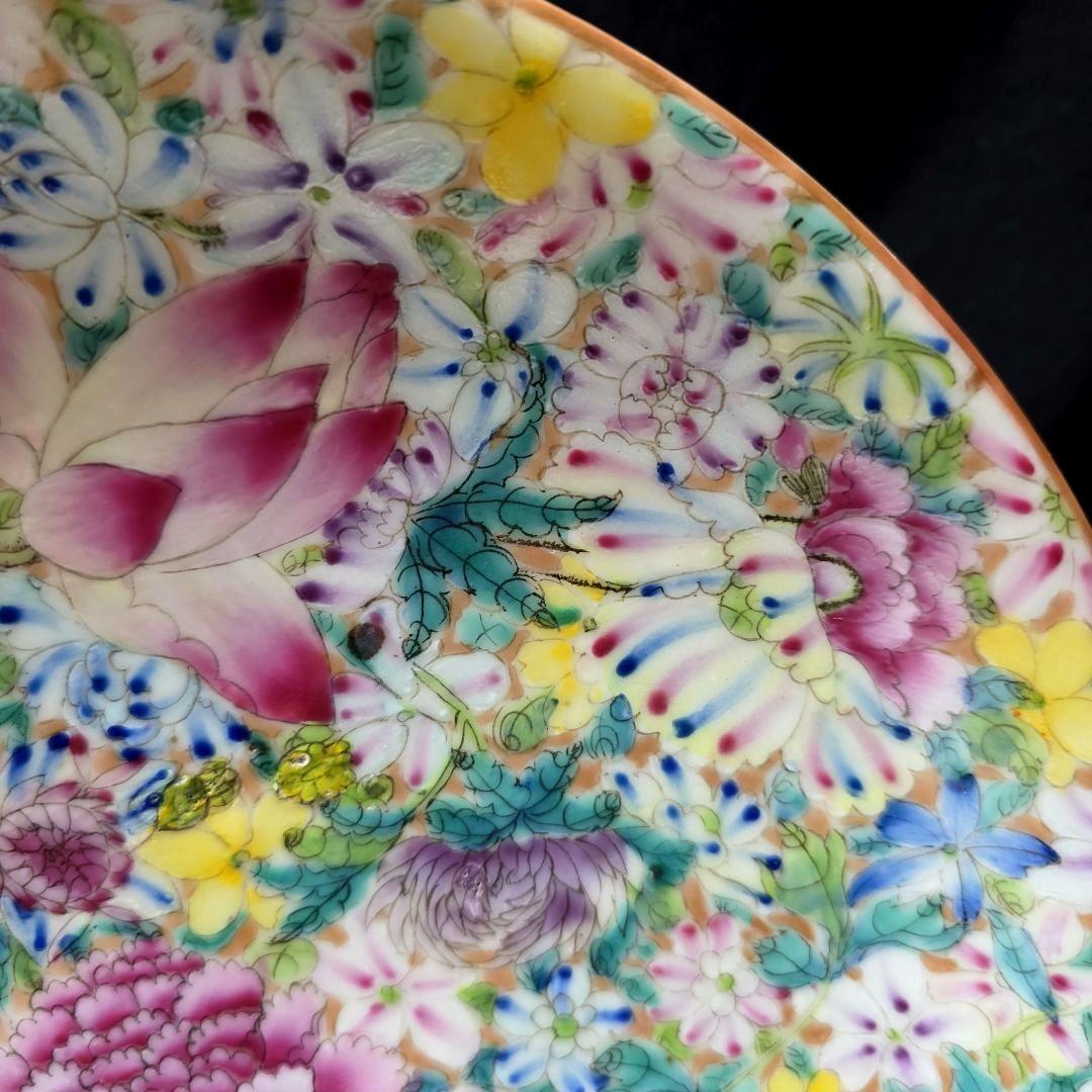 乾隆年製 中国美術 粉彩百花不落地/花詰 28cm 大皿 盛皿