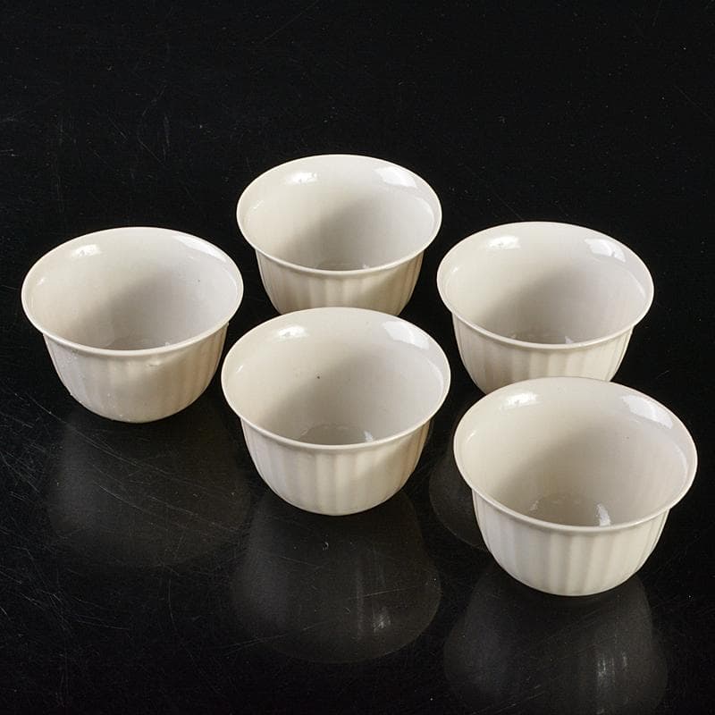 煎茶道具　徳化窯　白磁　線文　煎茶碗　五客　時代箱付　M　R8513