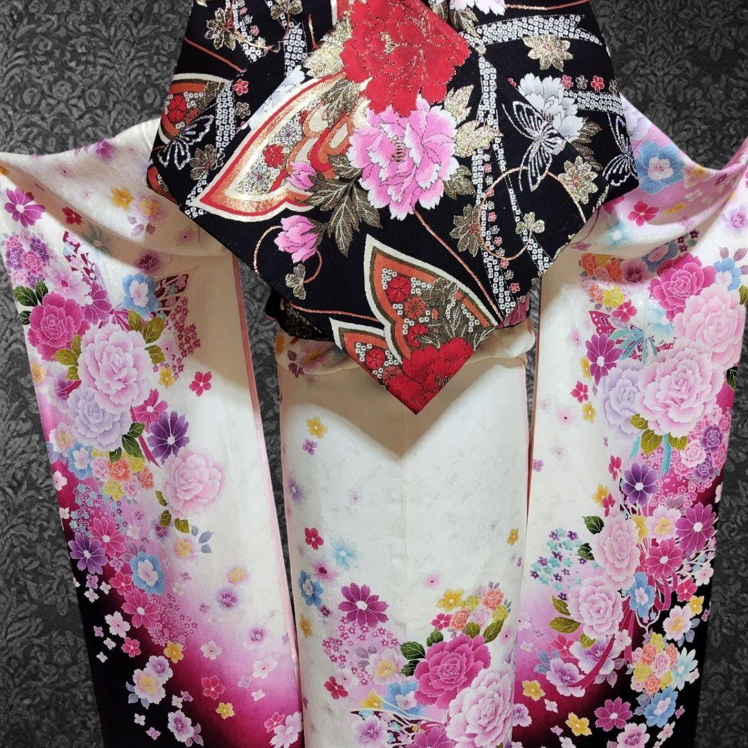 振袖フルセット(8点)・京都きもの友禅・舞蝶牡丹・花模様・逸品