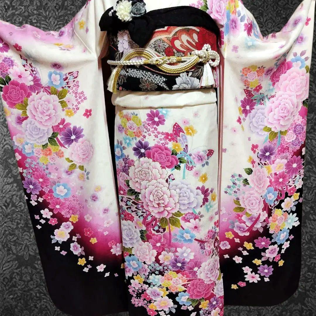 振袖フルセット(8点)・京都きもの友禅・舞蝶牡丹・花模様・逸品