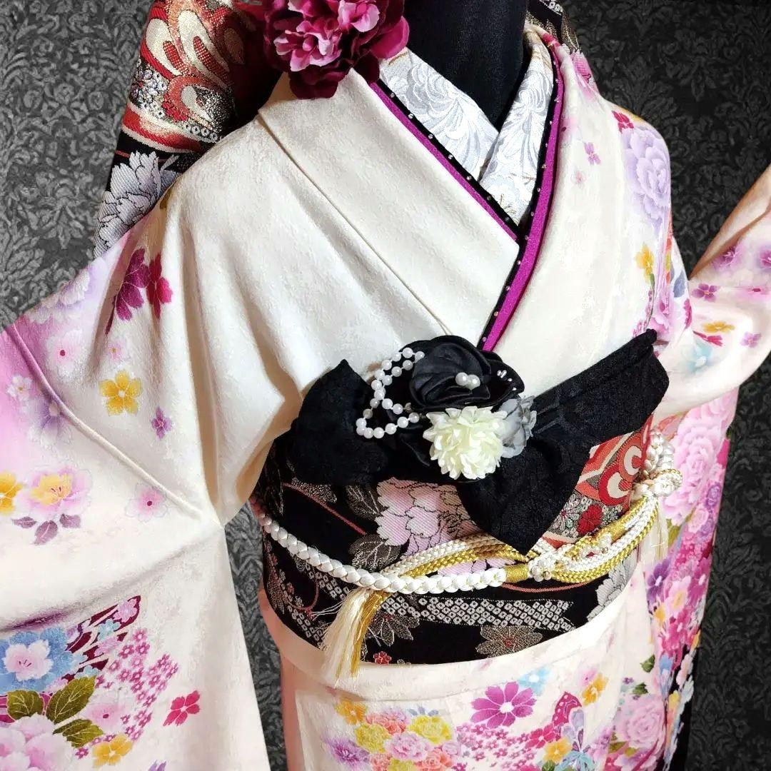 振袖フルセット(8点)・京都きもの友禅・舞蝶牡丹・花模様・逸品