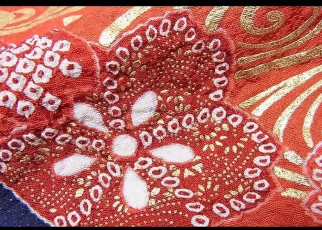 正絹 振袖 紺×白 豪華古典柄 金通し 高身長対応 身丈171.5