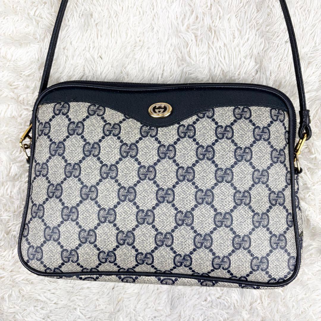 【美品】オールドグッチ GGスプリーム ロゴ金具 ショルダーバッグ ネイビー