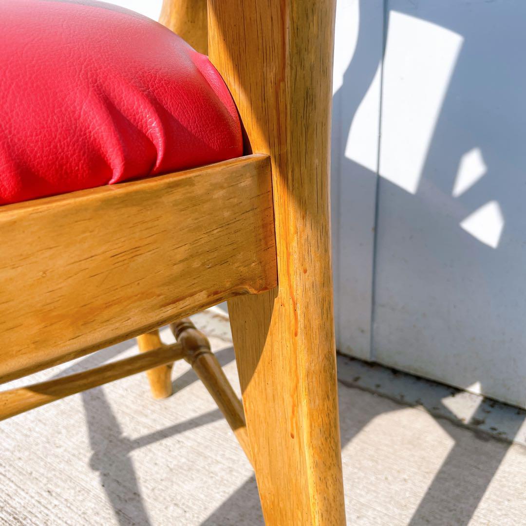 【極美品】フランスアンティーク アームチェア ダイニングチェア 猫脚 赤レザー②