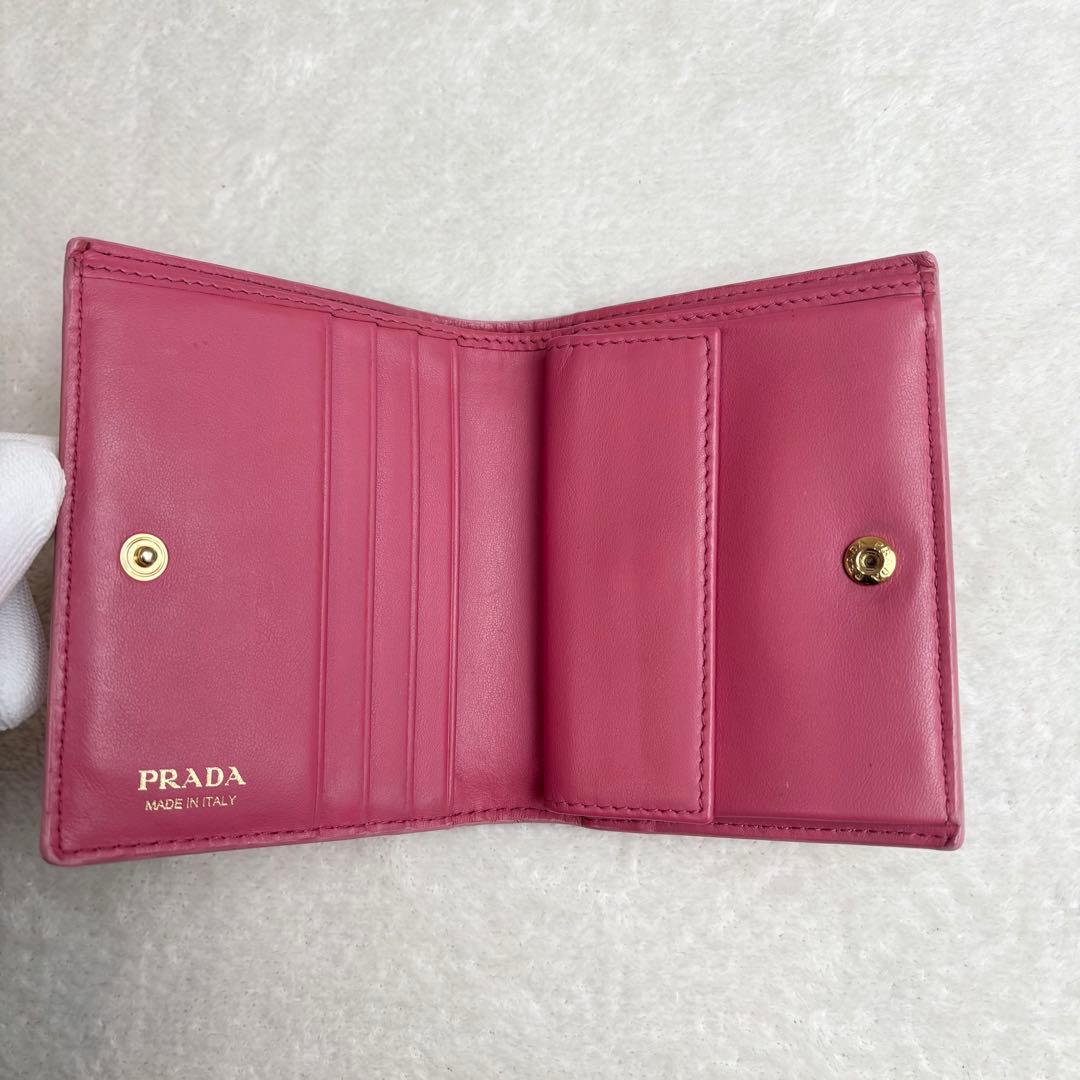 PRADA 二つ折り財布 サフィアーノレザー 本革 バイカラー ピンク リボン