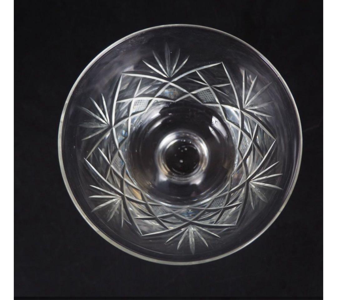 送料無料　ビンテージ　カットガラスサンデーカップ5客　気泡有