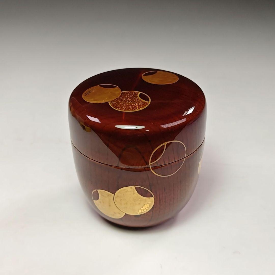イ672 棗『中村宗悦』『欅目スリ　溜塗　壺々蒔絵　棗　共箱』茶道具