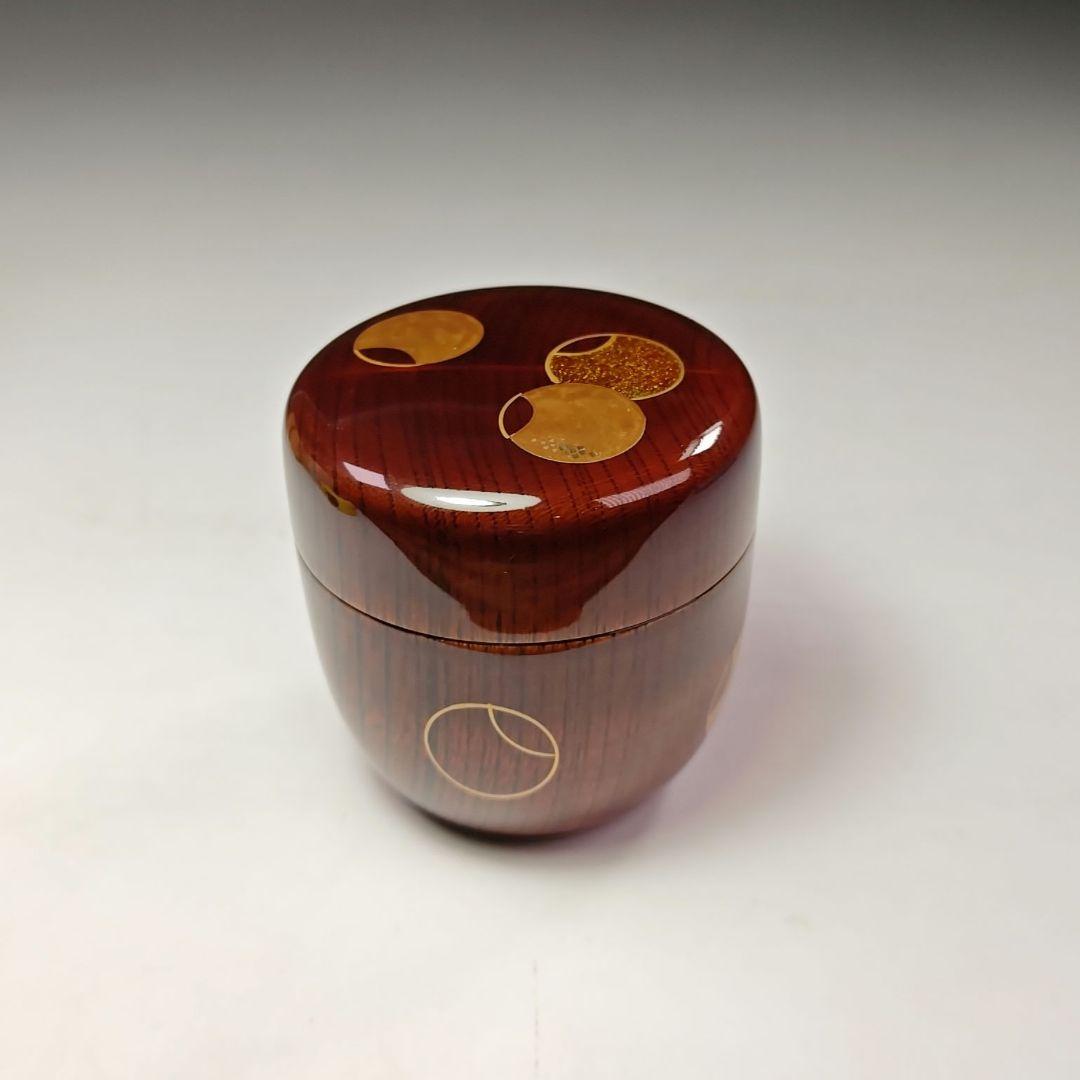 イ672 棗『中村宗悦』『欅目スリ　溜塗　壺々蒔絵　棗　共箱』茶道具