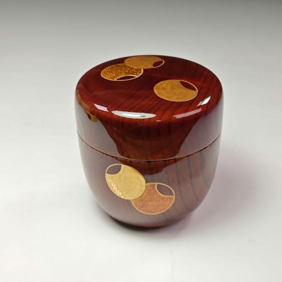 イ672 棗『中村宗悦』『欅目スリ　溜塗　壺々蒔絵　棗　共箱』茶道具